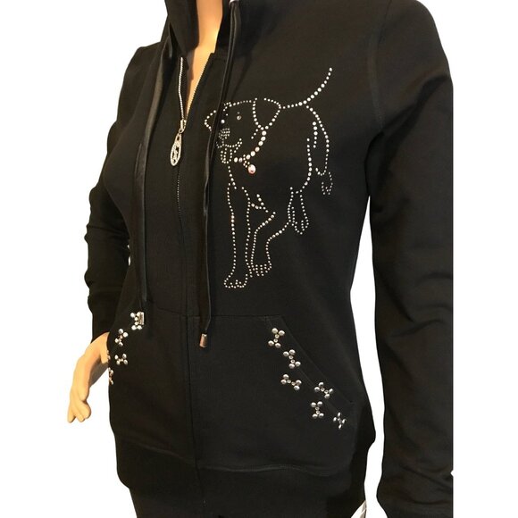 Christine Alexander SET Small Black White Cotton Track Jacket Swarovski CAPRI Pa